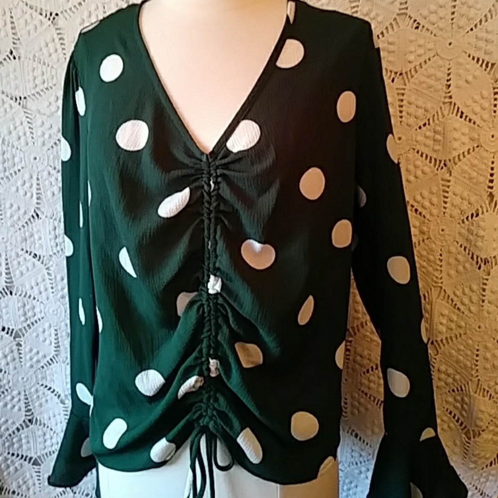 Aaron & Amber dark green chiffon top-sz L